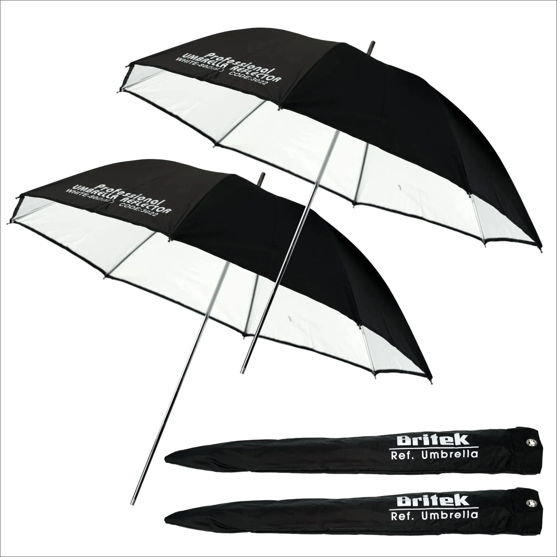 BRITEK 2 Pack Professional Studio 32&#034; (80cm) Black + White Reflector Umbrel...