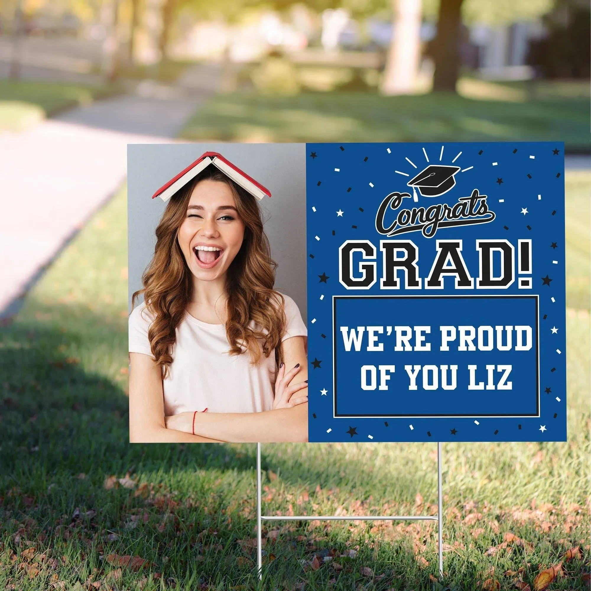 Custom Blue Graduation Photo Yard Sign