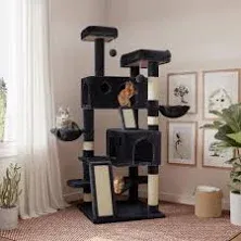 Sha CERLIN 65in larger Cat Tree Tower Condo for Indoor Cats, Multi-Level Furniture Activity Center with Wide Base/Cozy Plush Cat Perches/Baskets