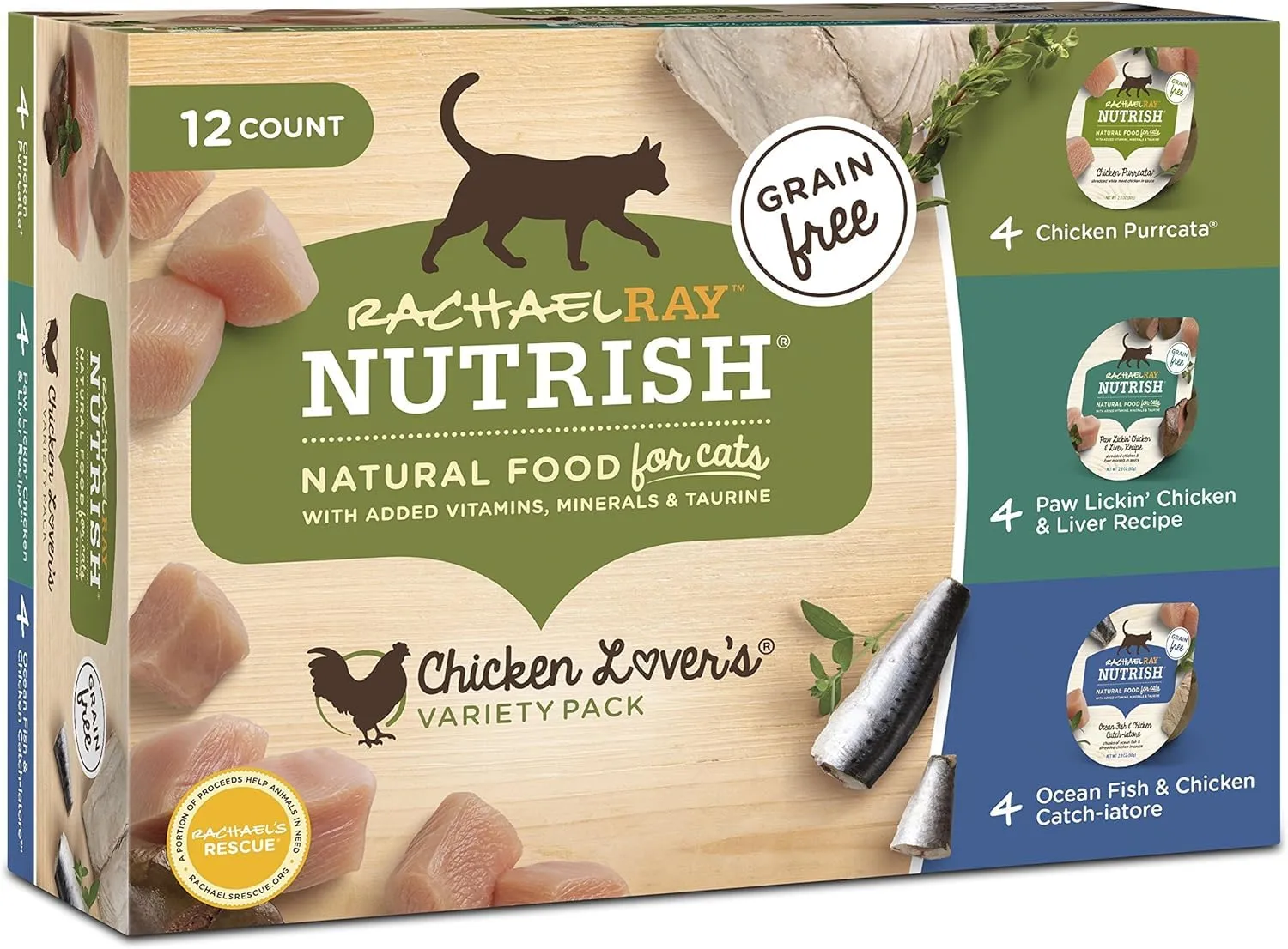 Rachael Ray Nutrish Natural Fish Lovers Variety Pack Wet Cat Food - 12 count, 2.8 oz tubs