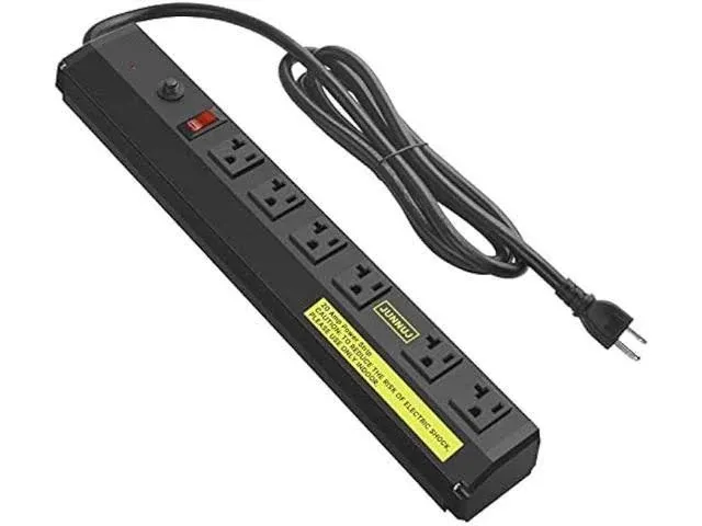 JUNNUJ Heavy Duty Metal Power Strip 20 Amp, High Amp Surge Protector 6 Outlet, 20A Power Strips Workshop Industrial Outlets Wide Spaced 6-20R T-Slot with Circuit Breaker, 12 Gauge Extension Cord 6ft