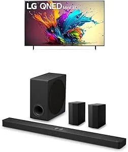 LG 86-Inch Class QNED90T Series Mini LED Smart TV 4K Processor Flat Screen with Alexa Built-in (86QNED90TUA, 2024), 7.1.3 ch. Sound Bar with Wireless Dolby Atmos and Rear Speakers