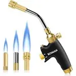 Propane Torch Head kit with 3 torch tips,High Intensity Trigger Mapp Start Gas Torch,JS12000 Flame Welding Torch with Self Ignition and Flame Lock for Light Welding,Soldering, Brazing,Heating,Thawing