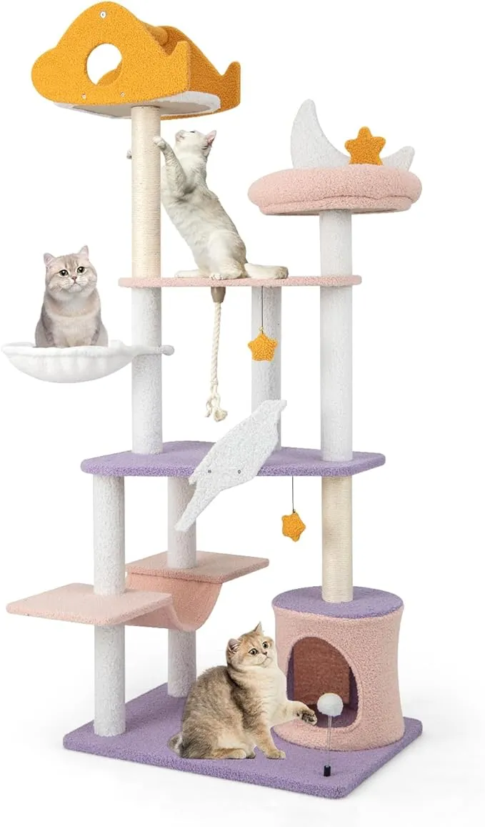 Tangkula Tall Cat Tree, 66 Inch Multi-level Modern Cat Tower with Cat Condo, Sisal Scratching Posts