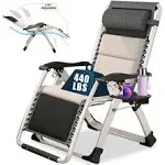 Boztiy Outdoor Lounge Chair Folding Silver Metal Recliner Black/White Cushion