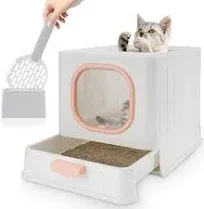 Foldable Cat Litter Box with Lid, Fully Enclosed Anti-Splashing Cat Kitty Black