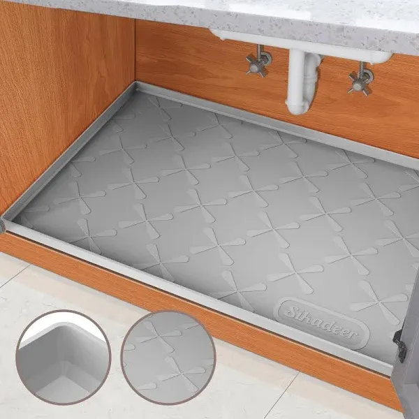 SIKADEER Under Sink Mat for Kitchen Waterproof, 31" x 22" Silicone Under Sink Liner, Hold up to 3.7 Gallons Liquid, Kitchen Bathroom Cabinet Mat and Protector for Drips Leaks Spills Tray (Grey)