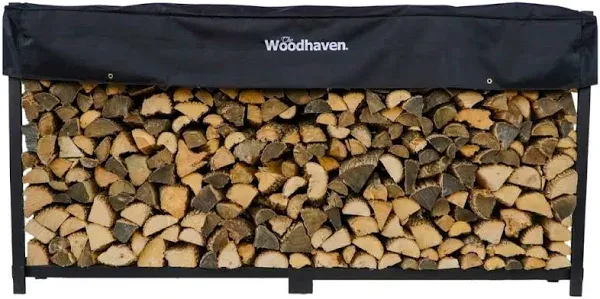 Woodhaven Black Firewood Rack - Black Cover - 8'