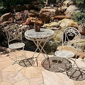 Modern Home Versailles Antiqued Iron 3Pc Folding Bistro Set