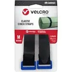 VELCRO Brand | Garage Organization | Elastic Cinch Straps with Buckle, 8in | Adjustable & Stretch | Fasten Power Cords, Store Holiday Light Strings, Organize Cables | Black, 2ct, Small - 8" x 1"