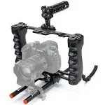 Zeadio Camera Video Rig Cage, Aluminum Filmmaking Movie Making Kit with Top Handle & Arca Type Base and Two 15mm Rod Guide, Compatible with All DSLR Camera and Camcorder