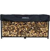 Woodhaven Black Firewood Rack - Black Cover - 8'