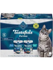 Blue Buffalo Tastefuls Purées Variety pack Adult Cat Food, Chicken-Tuna (12 x 3 oz)