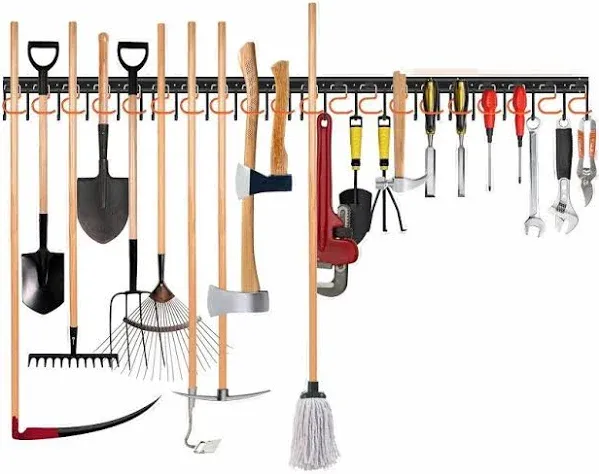 68'' All Metal Garden Tool Organizer Adjustable Garage Wall Mount Organizers and Storage with Heavy Duty Hooks Hangers for Wall, Shed,