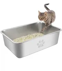 Stainless Steel Cat Litter Box High Side Cats Toilet Metal Kitten Litter Pan,...