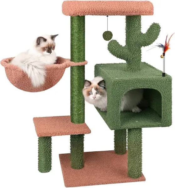 Cactus Cat Tree has Scratching Toy with a Ball Activity Centre Cat Tower Furniture Jute-Covered Scratching Posts, Green …