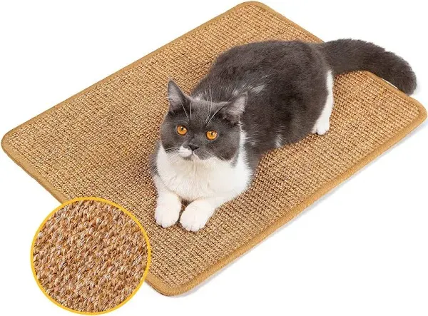 Cat Scratcher Mat,Natural Sisal Cat Scratch Pad with Hook&Loop Tape,Horizontal Floor Cat Scratching Pads Rug for Indoor Cats,Cat Furniture Protector for Couch&Carpets&Sofas(M,23.6"X15.7")