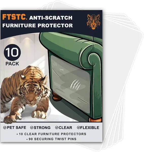 FTSTC 10 PCS Furniture Protectors from Cats, 17"x13" Clear Self-Adhesive Anti Cat Scratch Deterrent, Couch Protector for Cats, Cat Sofa Cat Sofa Protector, Strong, Cat Deterrent Accessories