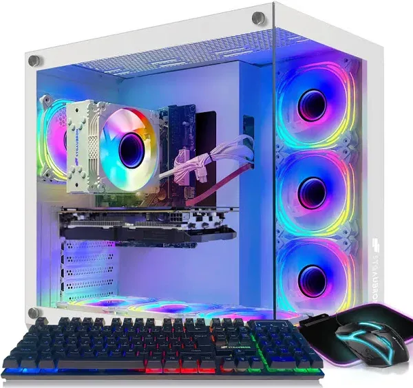 STGAubron Gaming PC Computer Deskto, Radeon RX 6600 XT 8G GDDR6,Intel Core i9-11900KF 3.5GHz up to 5.3GHz, 16G DDR4 Memory, 1T SSD, 600M WiFi, BT 5.0, RGB Fan x 7, RGB Mouse Pad, Windows 11 Home,White