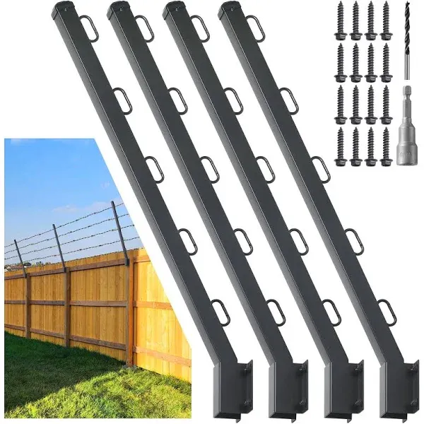 31" Fence Post Extender, Bevel Angle 25° Fence Barbed Wire Extend Arm, for Outdoor Fences to Increase Height, Protect Privacy and Pets Jumping Off (Wooden Wall-4 Pack)