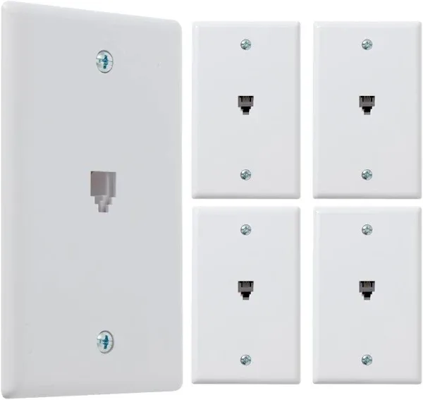 Newhouse Hardware 1-Port Telephone Jack Wall Plate, 6P4C, for RJ11 telephone cables, Single Gang, 5-Pack, White (PHP-WH-05)