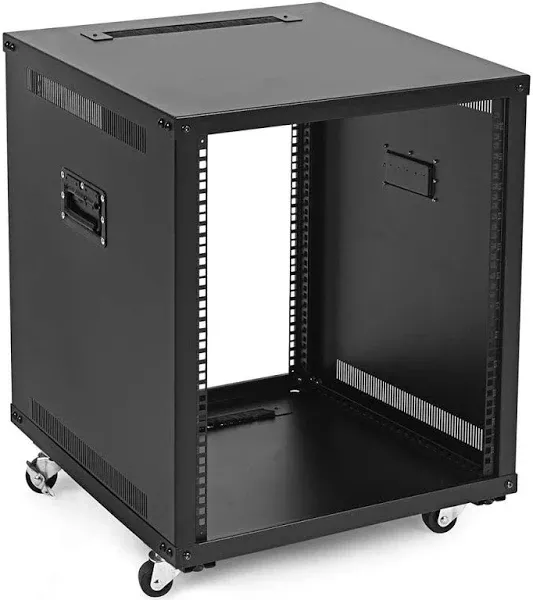 NavePoint 12U Portable Server Rack with Casters - 12U Network Rack Open Frame with Adjustable Rails, 132lbs Capacity - Up to 22.6" Deep 19-Inch Rack for IT Equipment, Telecom & A/V, Black