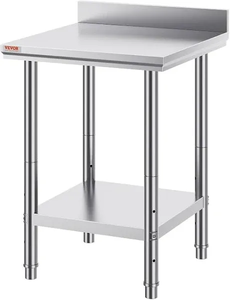 VEVOR Stainless Steel Food Prep Table, 14 x 48 x 34 Inch Commercial Kitchen Worktable, with 2 Adjustable Undershelf, Heavy Duty Prep Table Metal Work Table for BBQ, Kitchen, Home, and Garage