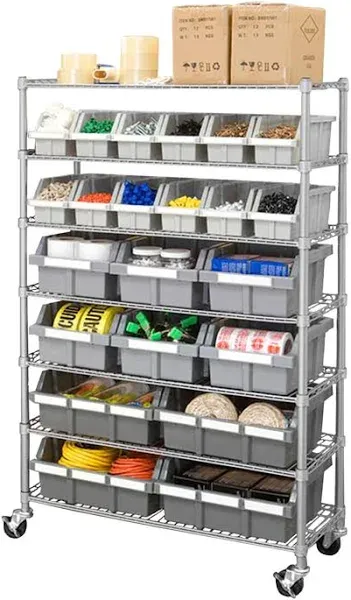 Seville Classics Commerical Grade NSF-Certified Bin Rack Storage Steel Wire Shelving System - 22 Bins - Gray