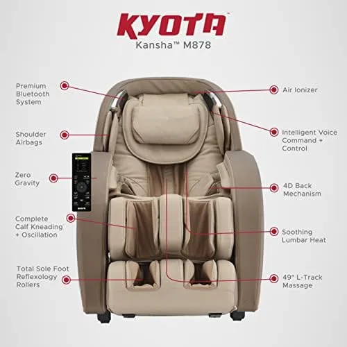 Kyota Kansha M878 4D Massage Chair with Zero Gravity Recline, Voice Commands, Calf Oscillation and Triple Foot Rollers (Gold/Tan)