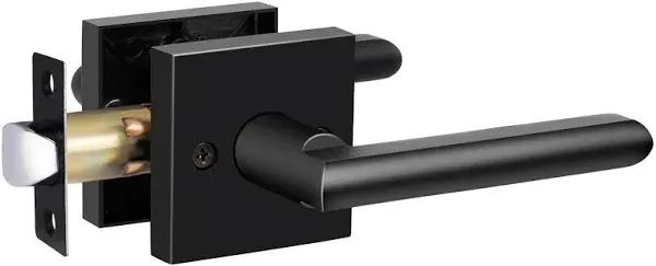 HOSOM Black Door Handle Interior Passage Door Lever for Hall and Closet Heavy Duty Reversible Door Handles Knob with Square Plate Left or Right Handing No Locking Matte Black