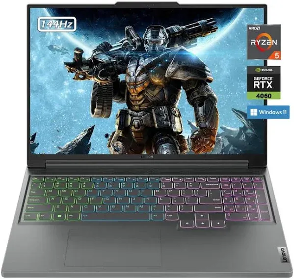 Lenovo Legion Slim 5 16" Gaming Laptop WQXGA, Ryzen 5 7640HS 6-core, 16GB DDR5 Memory 512GB SSD, NVIDIA GeForce RTX 4060 8GB, Backlit KB, Cooling, Windows 11, Storm Grey