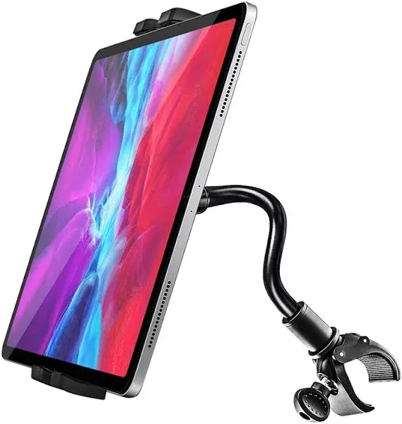 woleyi Gooseneck Spin Bike Tablet Mount, Elliptical Treadmill Tablet Holder, Indoor Peloton Stationary Exercise Bicycle Tablet Clamp for iPad Pro 12.9/Air/Mini, Galaxy Tabs, 4-13" CellPhone or Tablets