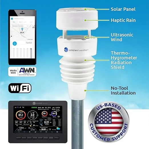 Ambient Weather WS-4000 Solar Powered UltraSonic Wi-Fi Weather Station