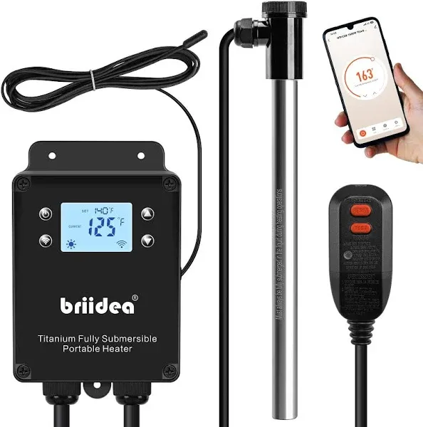 Briidea 120V 1500W WiFi Portable Electric Immersion Water Heater, Compatible with Smart Life APP, Compatible with Alexa, Google Assistant, Anti-Corrosion Sensor, Rapid Heating in Minutes