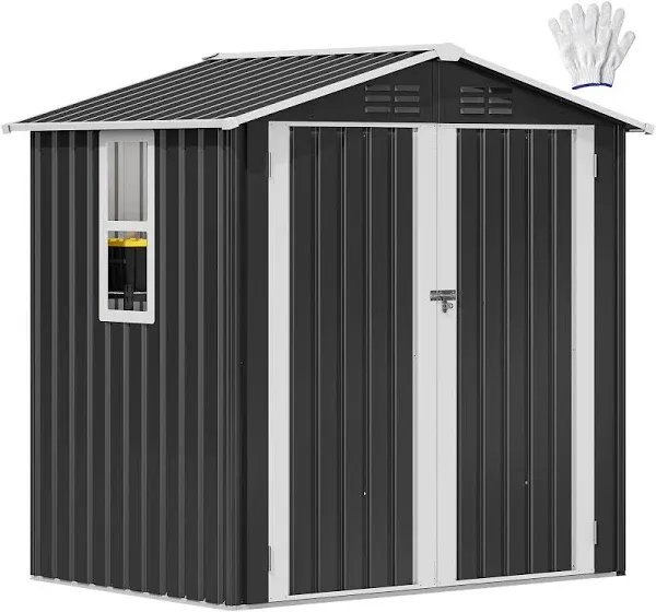 DWVO 6x4ft Metal Outdoor Storage Shed with Window, Lockable Tool Storage Sheds, Steel Garden Sheds with Sloped Roof for Backyard, Patio, Garage, Lawn, Gray