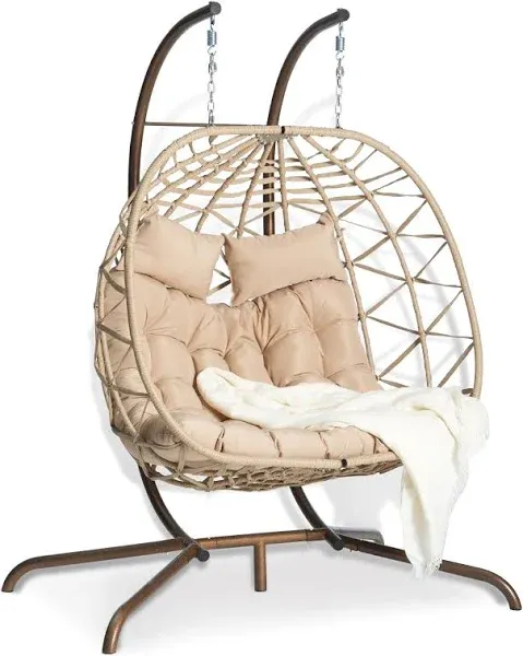 Brafab Double Rattan Swing Egg Chair with Stand