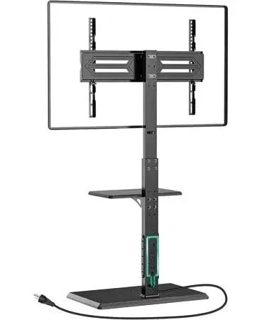 OSN TV Stand with Power Outlet, Universal Floor TV Stand for 32-70 inch, Swivel Tall TV Stand with AV Shelf, Holds Up to 110 lbs, Height Adjustable An