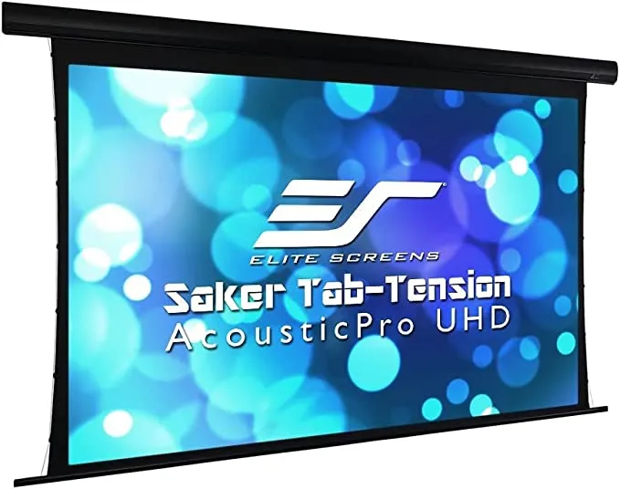 Elite Screens Saker Tab-Tension AcousticPro UHD Series, 150-INCH Diagonal 16:9, 4K/8K Ultra HD Electric Sound Transparent Perforated Weave Drop Down Front Projector Screen, SKT150UH2-E12-AUHD