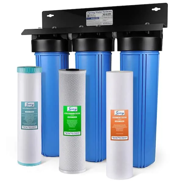 iSpring WGB32B-KDS Whole House Water Filter System w/Polyphosphate Anti-Scale, GAC+KDF, and Carbon Block Filters, Descaler and Filter