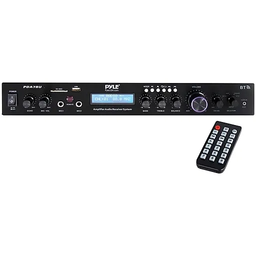 Pyle - PDA7BU (Black) - 5 Channel Rack Mount Bluetooth Receiver, Home Theater Amp, Speaker Amplifier, Bluetooth Wireless Streaming, MP3/USB/SD/AUX/FM Radio, 200 Watt, with Digital ID3 LCD Display