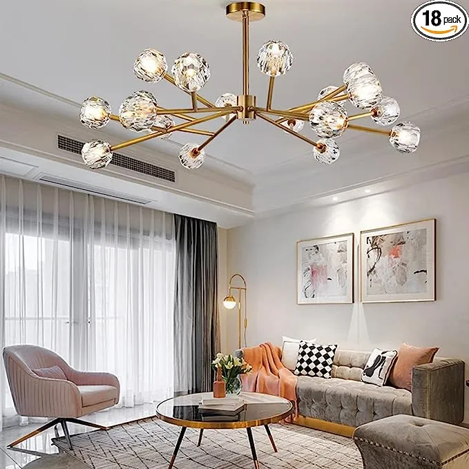 Saffbei Crystal Chandeliers Modern Sputnik Chandeliers Crystal Pendant Light with 18 Lights Contemporary Gold Chandeliers Ceiling Light Fixtures for Dining Living Room Bedroom, G9 LED Bulbs Included