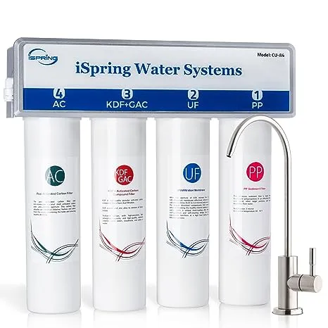 iSpring F4-CUA4 Replacement Pack for 4-Stage Ultra Filtration System CU-A4, Sediment, UF, KDF, and Activated Carbon Filter, 4 Count (Pack of 1) , White