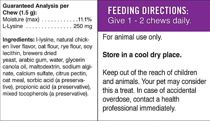 Pet Naturals Lysine for Cats, Chicken Flavor, 60 Chews - Immune and Respiratory Support for Cats - No Wheat or Corn - Vet Recommended