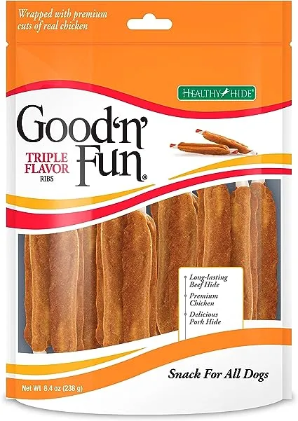 Healthy Hide Good 'n' Fun Dog Treats, Triple Flavor Ribs - 8.4 oz