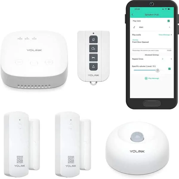 YoLink Home Security System, Wireless Smart DIY Alarm System, with App/Email/Limited SMS Alert, 5 Pieces-Kit (Speaker Hub, Door Window Sensor, Motion Sensor, AlarmFob), 2.4GHz Wi-Fi Required