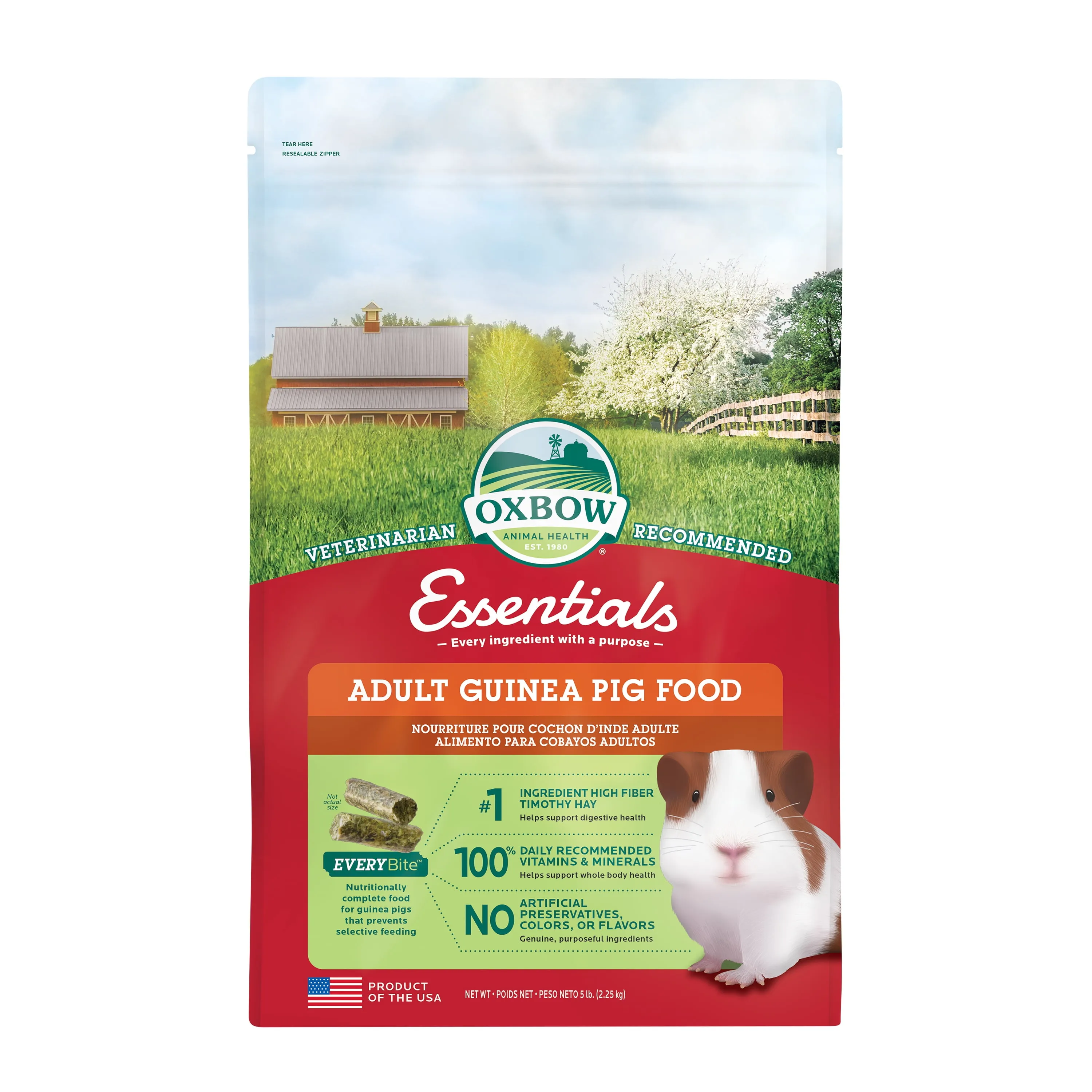 Oxbow Essentials Adult Guinea Pig Food - All Natural Adult Guinea Pig Pellets- Veterinarian Recommended- No Artificial Ingredients- All Natural Vitamins & Minerals- Made in the USA - 5 lb.Oxbow Essentials Adult Guinea Pig Food - All Natura…