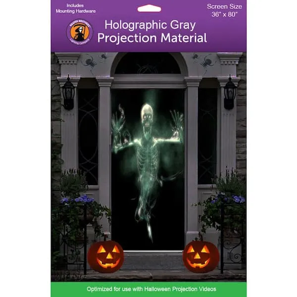 36" x 80" Gray Door Holographic Rear Projection Screen with Mounting Hardware for Projecting Halloween Videos