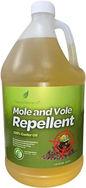 Natural Elements Mole and Vole Repellent | 100% Castor Oil | Pet Safe and Non Toxic (4 Gallons)