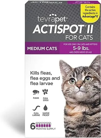 TevraPet Actispot II Flea Treatment for Small and Medium Cats 5-9 lbs | 6 Doses | Powerful Prevention and Control, ClearTevraPet Actispot II Flea Treatment for Small and Me…