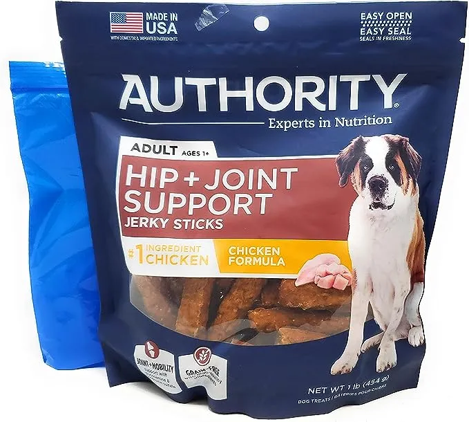 Authority Hip and Joint Support Jerky Sticks 1lb (chicken) and Tesadorz Resealable Bags